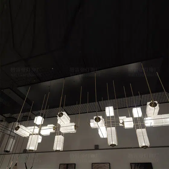 Golden Black Magic Cube Glass LED Pendant Light in Iron and Aluminum, detail view