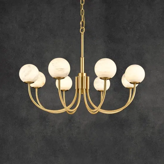 6-10 Heads Golden Copper Ball Marble Pendant Light in Copper and Alabaster, product photograph