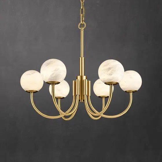 6-10 Heads Golden Copper Ball Marble Pendant Light in Copper and Alabaster, detail view