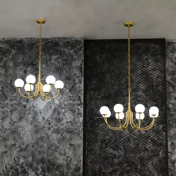 6-10 Heads Golden Copper Ball Marble Pendant Light in Copper and Alabaster, installed view