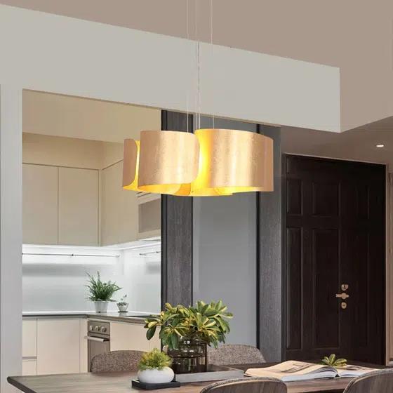 D50cm Golden Foil Iron LED Pendant Lamp in Iron and Gold Foil, detail view