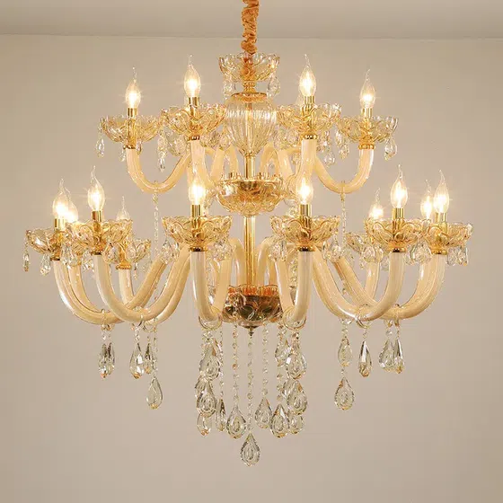 Golden Glass Crystal Chandelier in Iron and Crystal and Glass, detail view