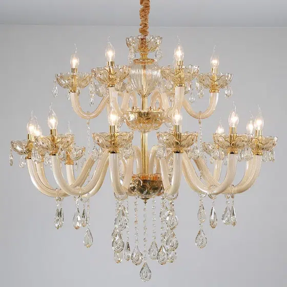 Golden Glass Crystal Chandelier in Iron and Crystal and Glass, installed view