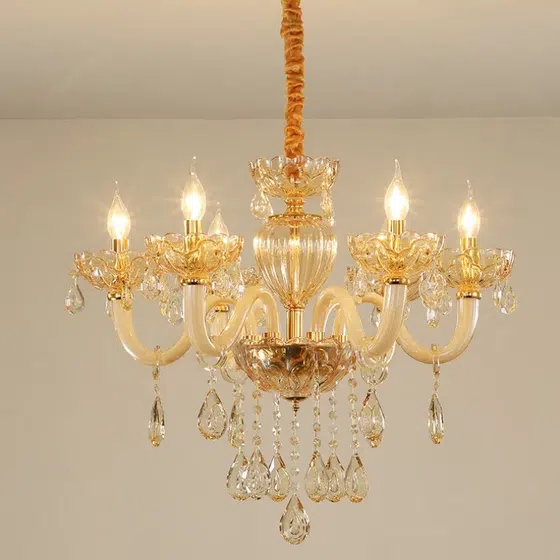 Golden Glass Crystal Chandelier in Iron and Crystal and Glass, scale view