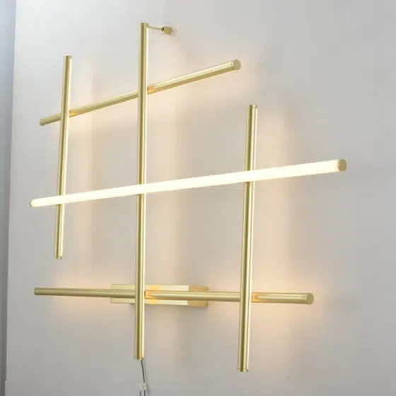 Golden Simple Linear LED Wall Light in Aluminum, installed view