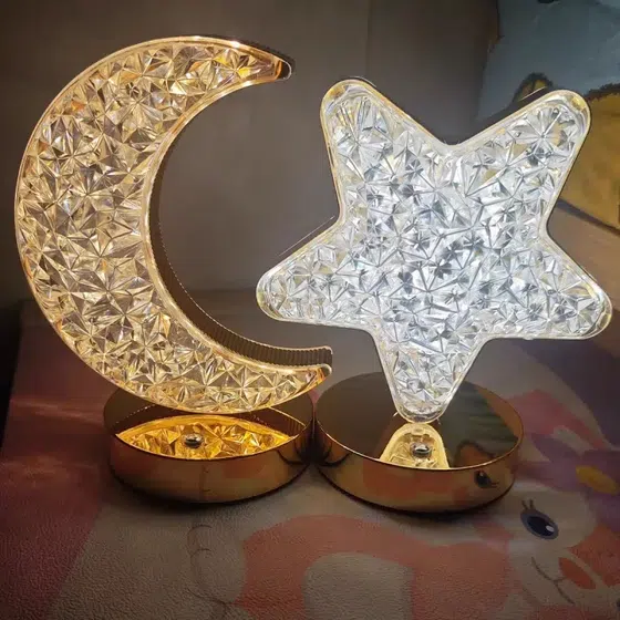 Golden Star Moon LED Table Light in PS, installed view