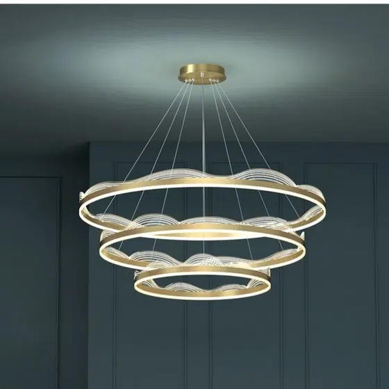 D120CM Golden Wave Acrylic Pendant Light in Aluminum, detail view