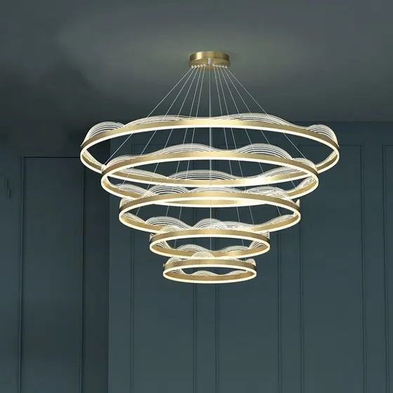 D120CM Golden Wave Acrylic Pendant Light in Aluminum, installed view