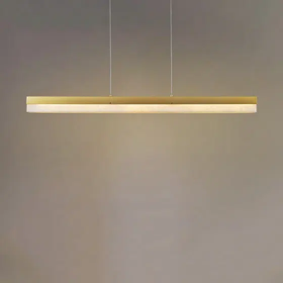 Golden Copper Linear LED Pendant Lamp in Copper and Marble, product photograph