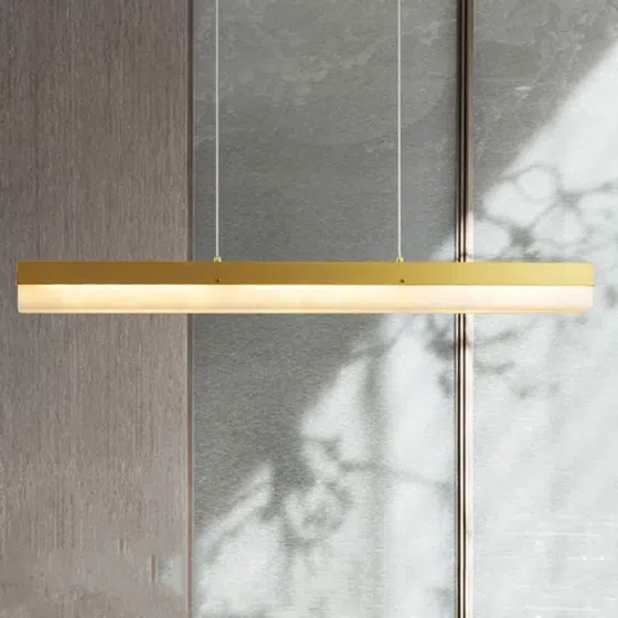 Golden Copper Linear LED Pendant Lamp in Copper and Marble, detail view