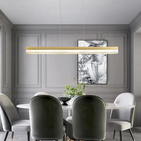 Golden Copper Linear LED Pendant Lamp in Copper and Marble, scale view