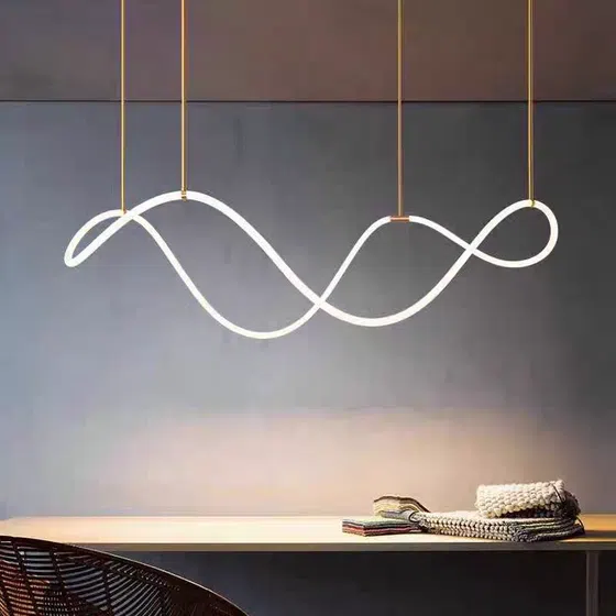 Gold White S-shaped Line Pendant Lamp in Silicone and Metal, scale view