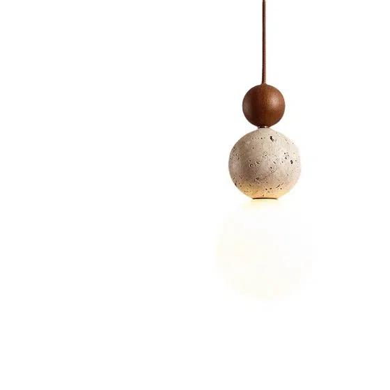 Gourd Wood Yellow Travertine Pendant Light in Wood and Yellow Travertine, scale view