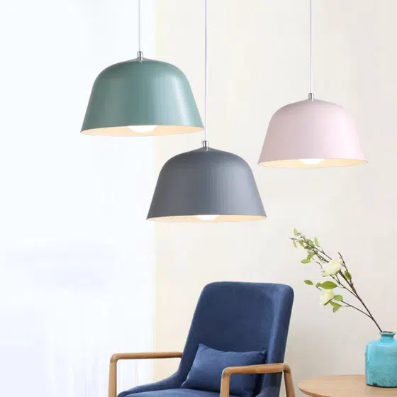 Pink Green Gray Black White Yellow Pendant Lamp in Aluminum Cover, detail view