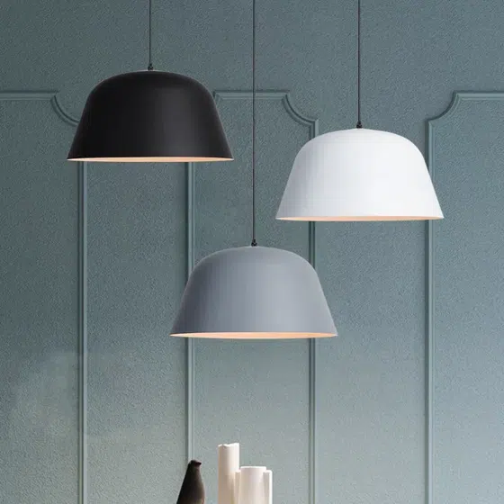 Pink Green Gray Black White Yellow Pendant Lamp in Aluminum Cover, installed view