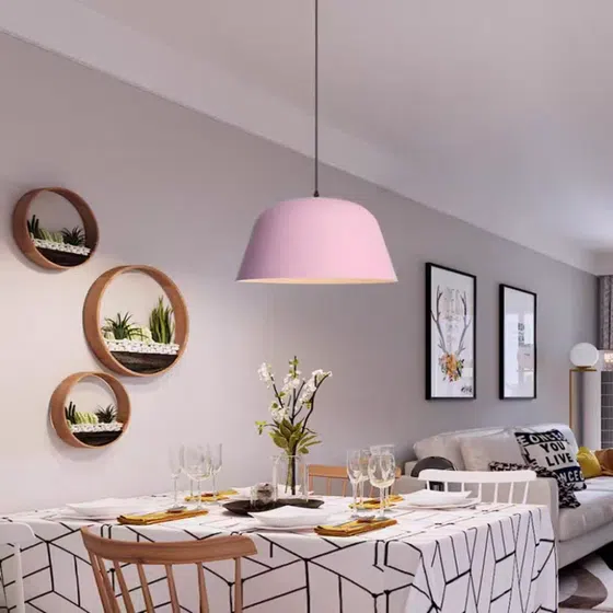 Pink Green Gray Black White Yellow Pendant Lamp in Aluminum Cover, scale view