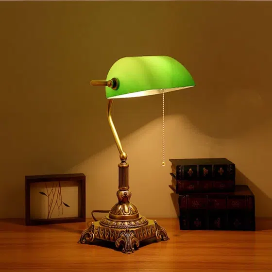 Green E27/E26 Copper Glass Table Light in Copper and Glass, product photograph