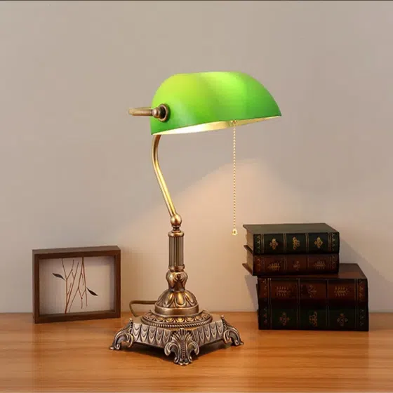 Green E27/E26 Copper Glass Table Light in Copper and Glass, installed view