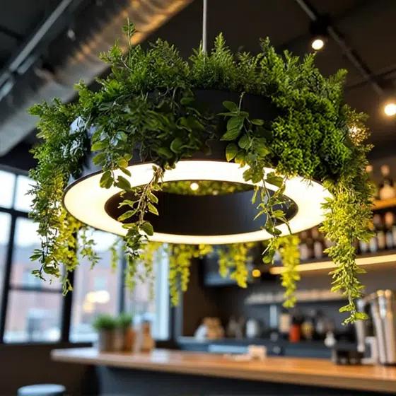 Green Plant Aluminum Pendant Lamp in Aluminum and PC, scale view