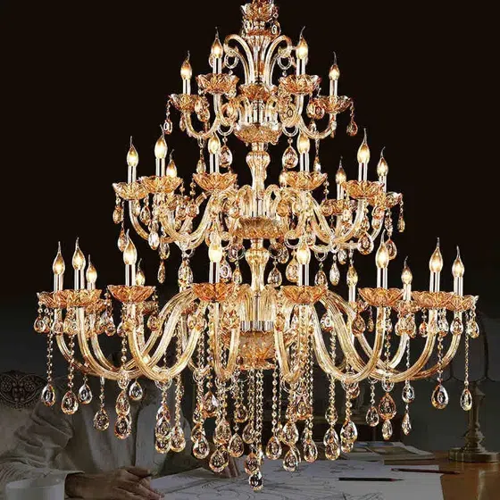 Grey Brown Amber Crystal Chandelier in Iron and Crystal and Glass and Fabric, installed view