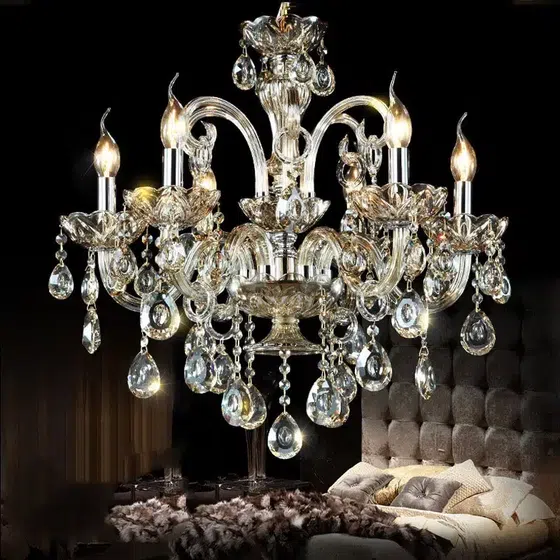 Grey Brown Amber Crystal Chandelier in Iron and Crystal and Glass and Fabric, scale view