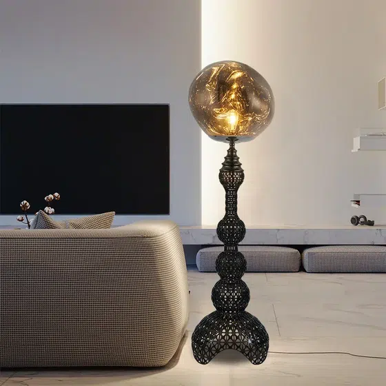 Grey Lava H146-155cm Hardware Floor Light in Hardware and Acrylic, product photograph