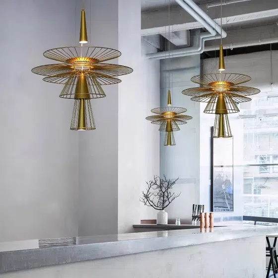 GU10 Black Gold Art Pendant Light in Iron Paint, detail view
