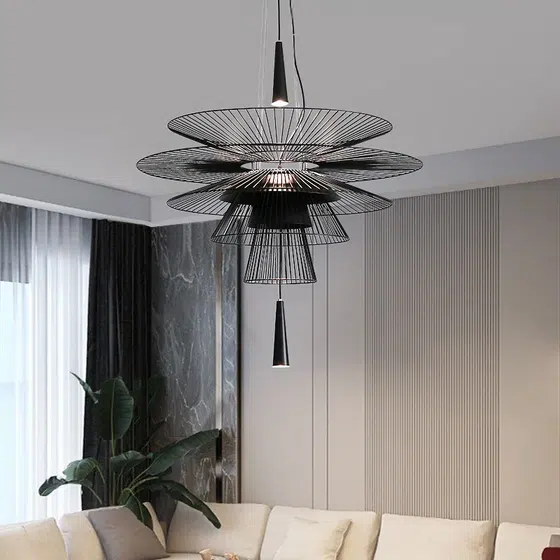 GU10 Black Gold Art Pendant Light in Iron Paint, installed view