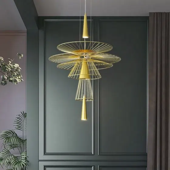 GU10 Black Gold Art Pendant Light in Iron Paint, scale view
