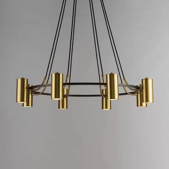 GU10 Brass Round Pendant Lamp in Aluminum and Iron, product photograph