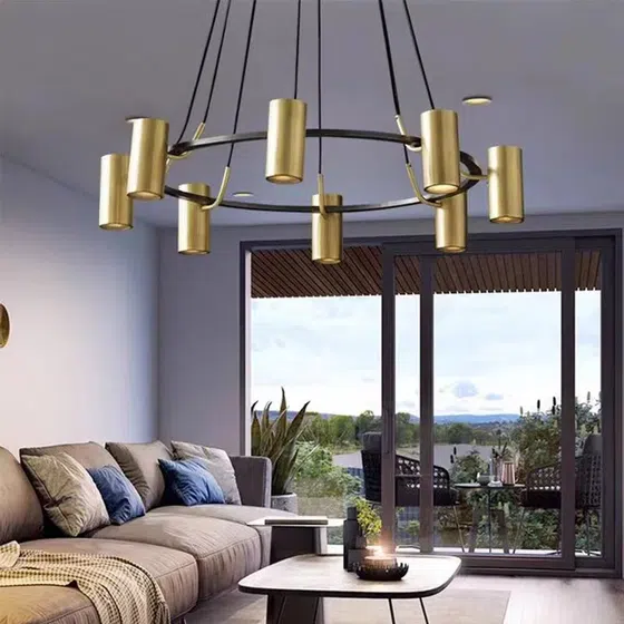 GU10 Brass Round Pendant Lamp in Aluminum and Iron, installed view