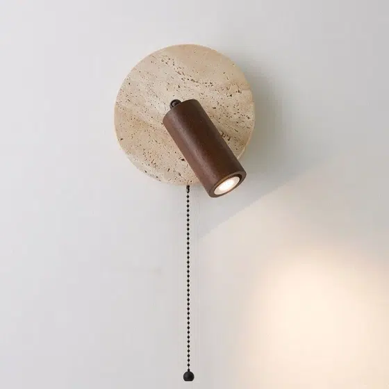 GU10 Natural Marble Stone Wall Lamp in Wood and Yellow Travertine, product photograph