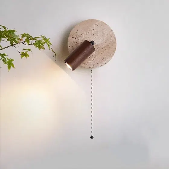 GU10 Natural Marble Stone Wall Lamp in Wood and Yellow Travertine, scale view