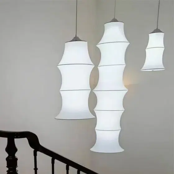 H100cm Bamboo Silk Pendant Light in Iron and Silk, scale view