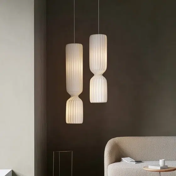 H120CM Silk Lantern Pendant Lamp in Iron and Silk, product photograph