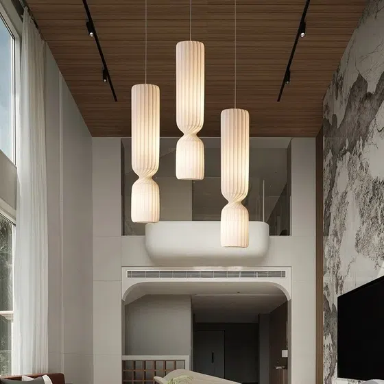 H120CM Silk Lantern Pendant Lamp in Iron and Silk, installed view