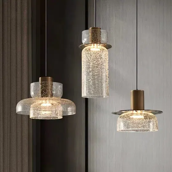 H12CM Cracked Glass Pendant Light in Iron and Glass, product photograph