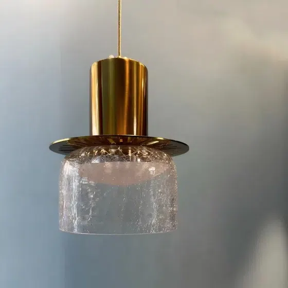 H12CM Cracked Glass Pendant Light in Iron and Glass, installed view