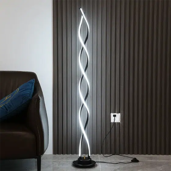 H143CM Art S-Shape LED Floor Light in Iron and Aluminum, detail view