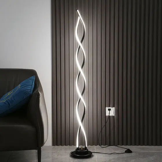 H143CM Art S-Shape LED Floor Light in Iron and Aluminum, installed view
