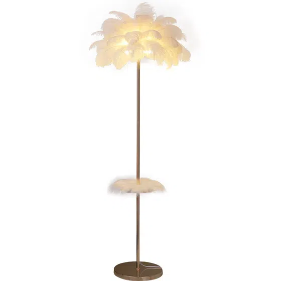 H150CM Iron Feather Floor Lamp in Iron and Feather, product photograph