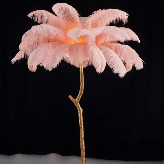 H160CM Feather Palm Tree Floor Lamp in Copper and Feather, scale view