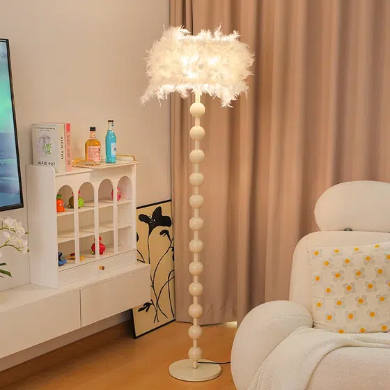 H160cm Gold Feather Floor Lamp in Hardware and Feather, installed view