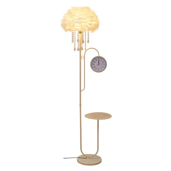 H165CM Cream Feather Hardware LED Floor Lamp in Hardware and Feather, product photograph