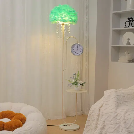 H165CM Cream Feather Hardware LED Floor Lamp in Hardware and Feather, scale view