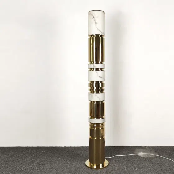 H165cm Stainless Steel Imitation Marble LED Floor Light in Stainless Steel and Imitation Marble, detail view