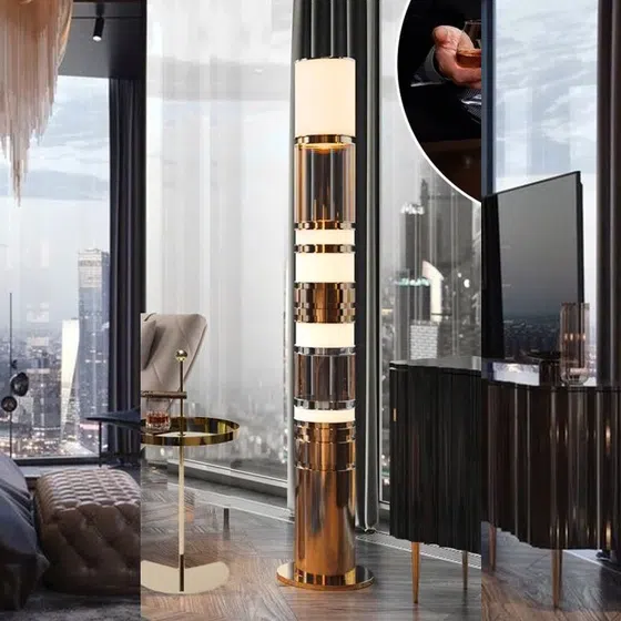 H165cm Stainless Steel Imitation Marble LED Floor Light in Stainless Steel and Imitation Marble, installed view