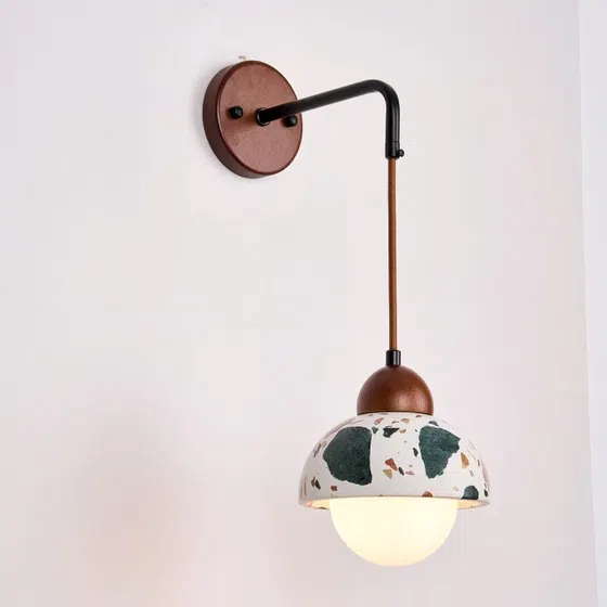 H16cm Terrazzo Wood LED Wall Lamp in Wood and Terrazzo, product photograph