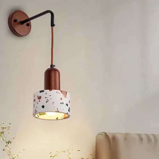 H16cm Terrazzo Wood LED Wall Lamp in Wood and Terrazzo, detail view