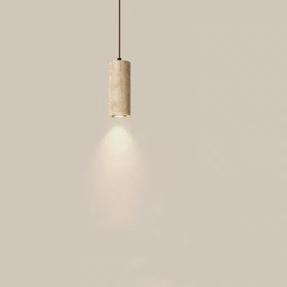 H16cm Yellow Travertine Pendant Light in Yellow Travertine and Wood and Metal, detail view